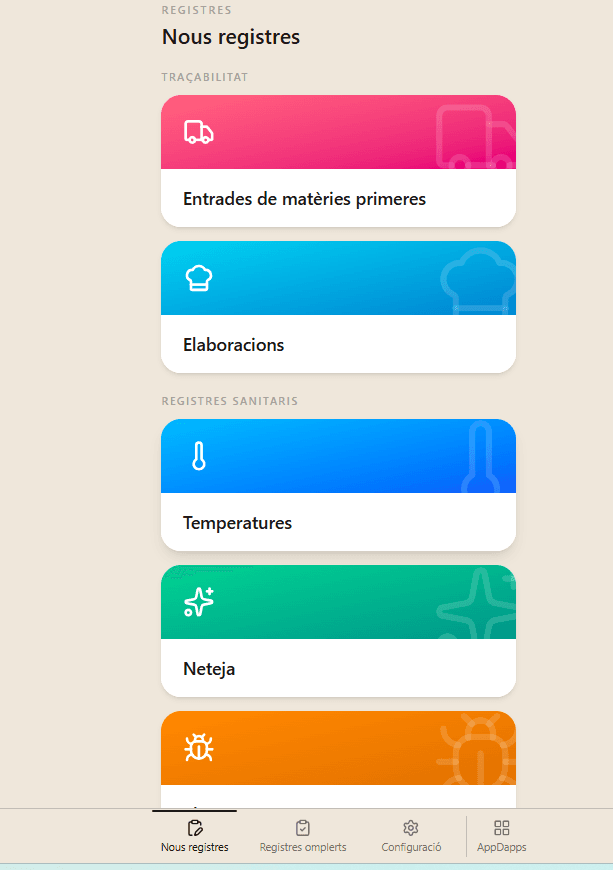 Pantalla de Registres sanitaris amb les tasques pendents del dia